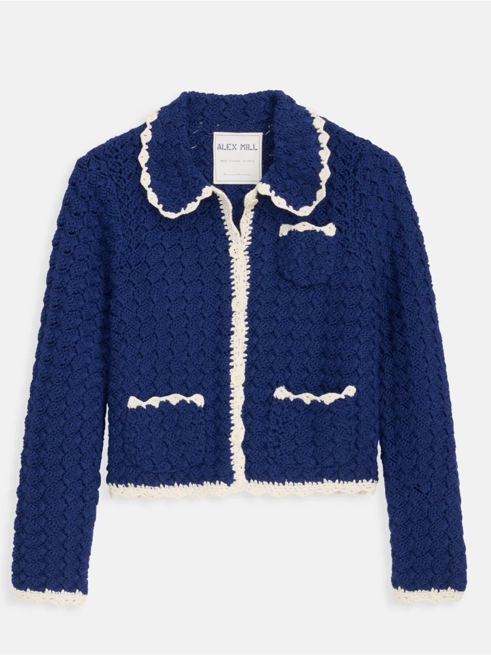 Alex Mill Molly Hand-Crochet Cardigan in Navy & Ivory size Large New with tags